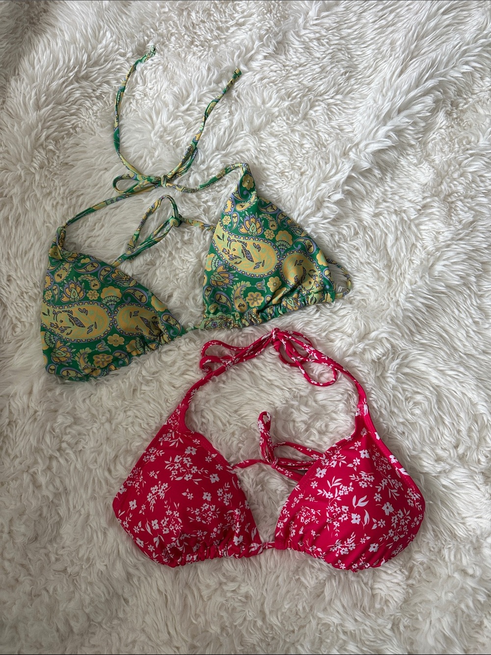 Bikini Triangle Top Bundle- Green Paisley & Red Floral.